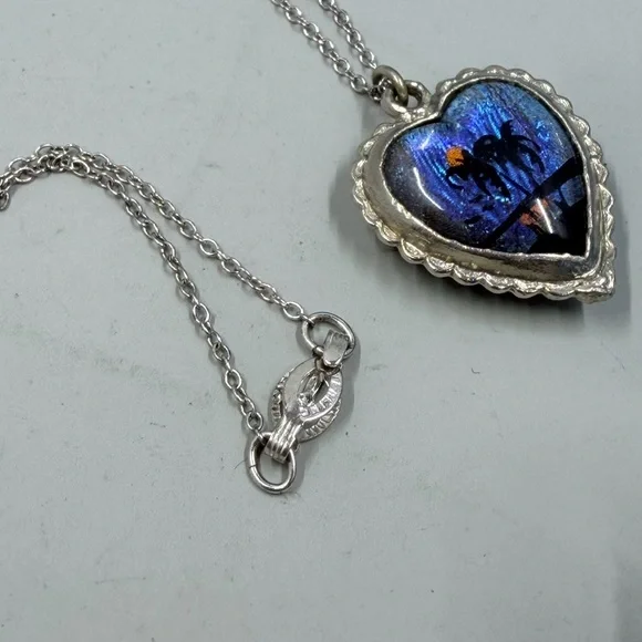 Sterling Silver Morpho Reversible Vintage Heart Pendant Necklace ULTRA UNIQUE - Picture 8 of 9